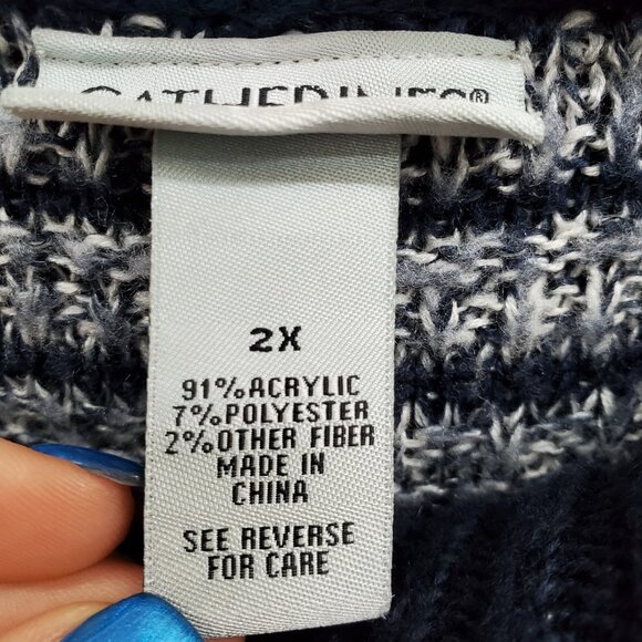 Catherines 2X Sweater Striped Knit Cowl Neck Pullover Navy Gray Plus Size Cozy - Picture 5 of 14